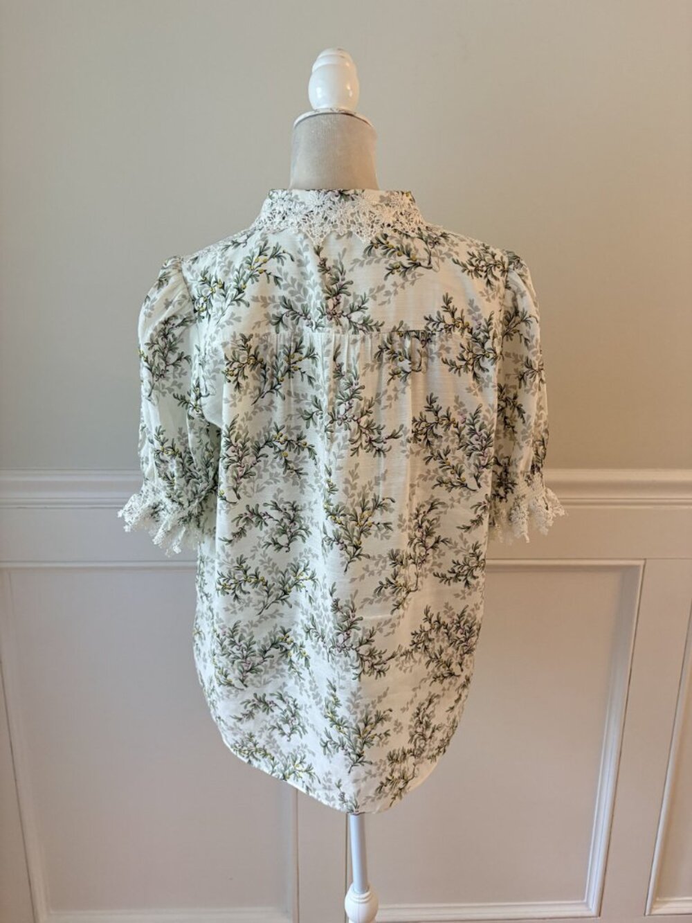 ME+EM Botanical Print Lace Accent Blouse Top UK12 US 8 - Picture 6 of 9